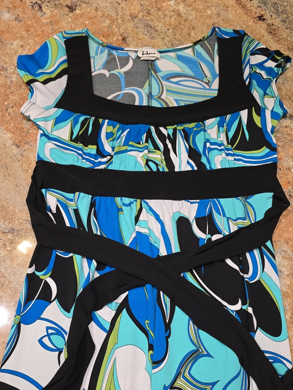 Taboo Turquoise, Blue & Black Wave-Print Dress